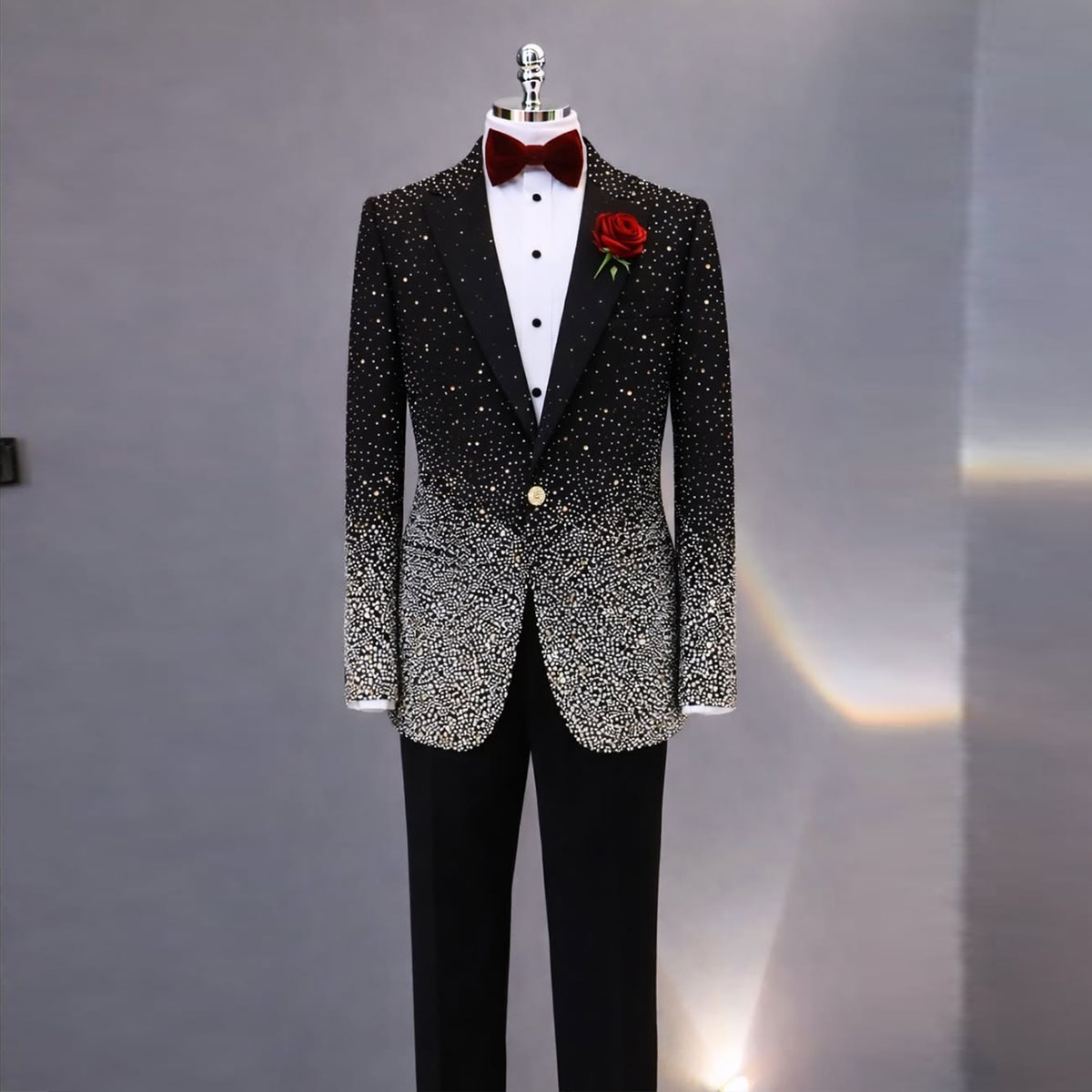 Men Grooming Outfit - Knappe Strass Diamant Mannen Pak 2