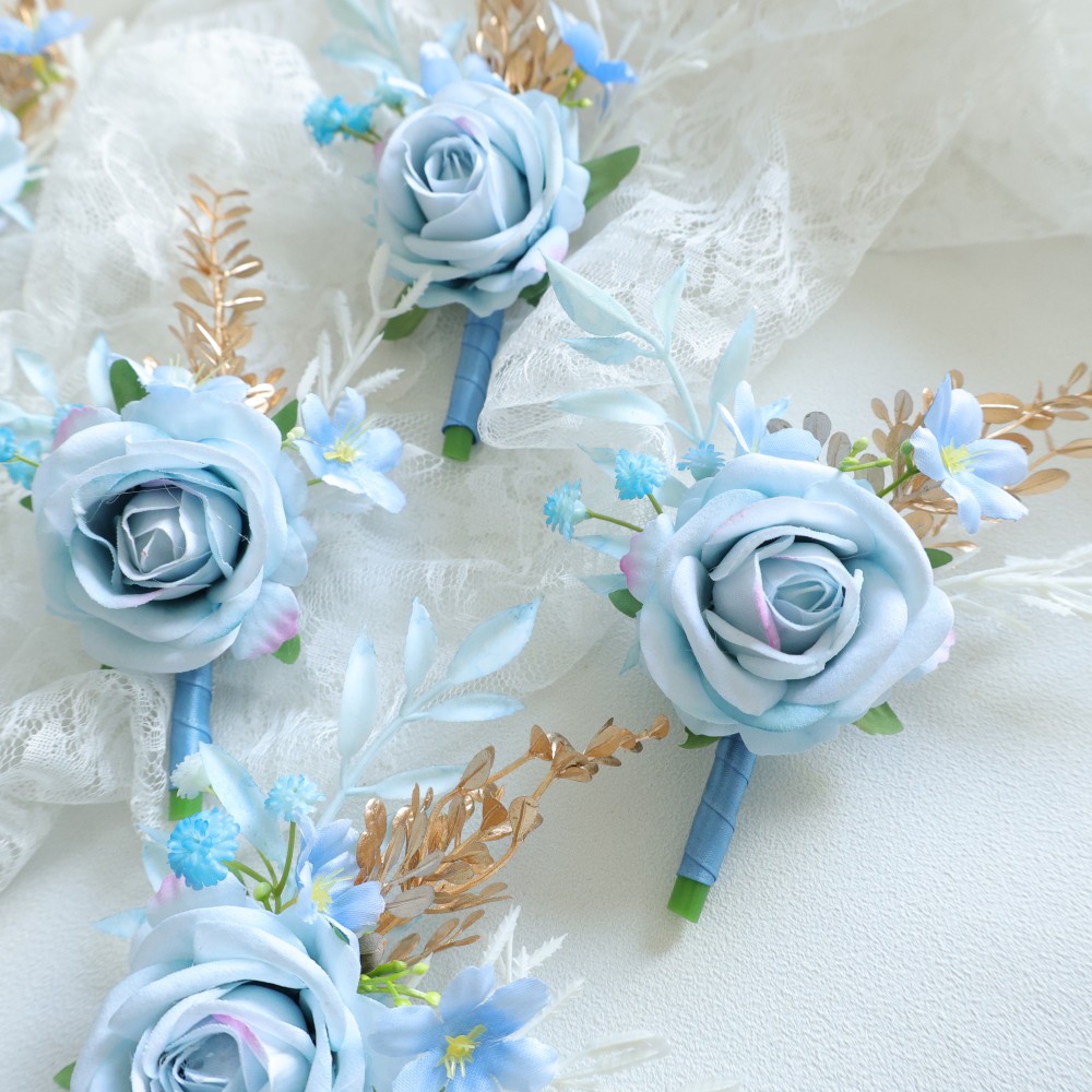 Blauwe pols corsage en boutonn - Men'S Grooming For Wedding recensie en prijs